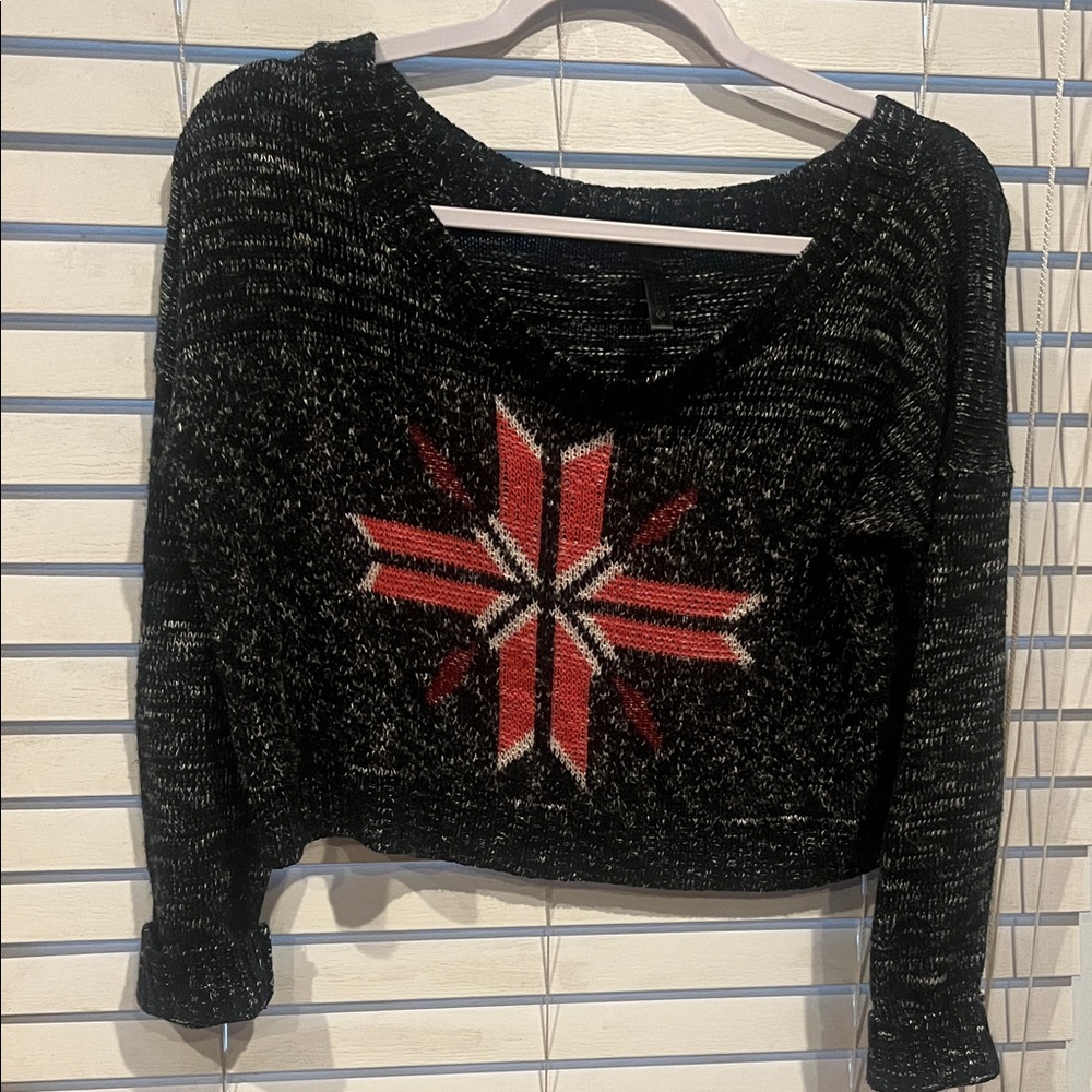 Full Tilt Black and Red Off-the-Shoulder Sweater